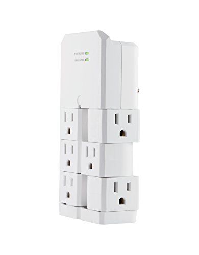 GE Pro 6-Outlet Surge Protector Tap with Swivel Outlets, White, 90 Degree Rotating Outlets, 1080 Joules, 37063