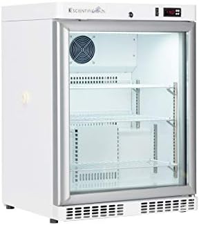 Scientific Refrigerator by K2 Scientific | for Laboratory Equipment | 4 Cu. Ft. | Undercounter or Freestanding | Glass Door | Smart Microprocessor Controls | Adjustable Temperature Control