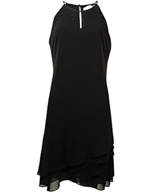 Calvin Klein Women's Tiered Halter Chiffon Trapeze Dress