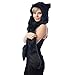 Black Cat Full Animal Hood Hoodie Hat Faux Fur 3 in 1 Function Paw Mittens Gloves