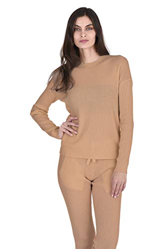 State Cashmere Women's 100% Pure Cashmere Knitted Loungewear Crewneck Pullover Sweater (Sweater/Cammello, X-Large) - Thumbnail 4