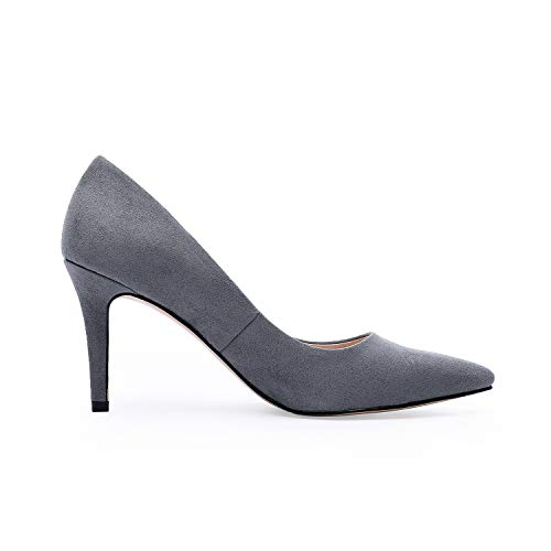 TIHOO Women's Classic Pointed Toe High Heel Dress Pumps Slip On Basic Shoes (6 M US, Grey)