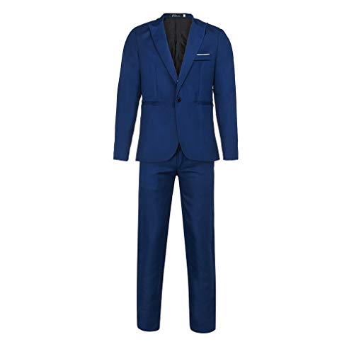 Realdo Mens 2 Pieces Suit,Mens Slim Fit One Button Business Wedding Banquet Blazer & Trousers Navy
