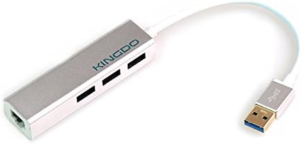 USB Hub, KINGDO 3-port 3.0 Aluminum Superspeed Hub for Microsoft Surface Pro RT Laptop 2017, Samsung Galaxy, MacBook, Mac Mini, PCs &amp; Tablet, Windows System USB Cable to RJ45 Gigabit Ethernet Silver