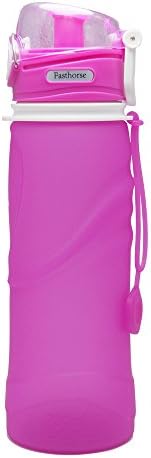 Fasthorse Collapsible Water Bottle, Silicone 750mL/26floz BPA Free FDA Approved Reusable Foldable Leak Proof Sports Bottle, Easy to Fold, Lightweight for Hiking Outdoors Running Traveling (Rose red)
