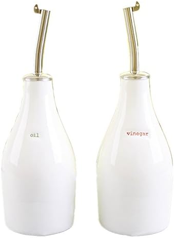 Huayoung Healthy &amp; Safe Ceramic White Oil Bottles Vinegar Bottles 300ml Cruets- Pack of 2 (White)