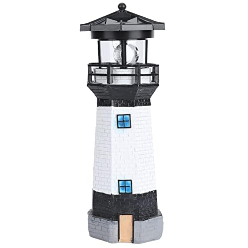 Tissting Solar Lighthouse Light, Black IP65 Waterproof Rotating LED Solar-Powered Garden Lamp with Auto Sensor for Outdoor Pathway Patio Landscape Lighting