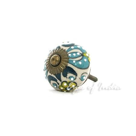 Eyes Of India Blue Yellow Ceramic Cabinet Cupboard Door Dresser