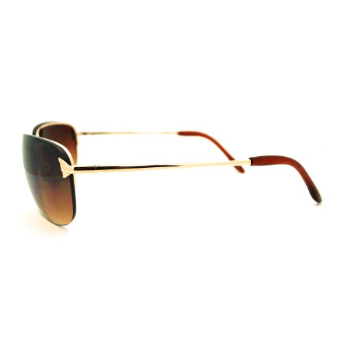 Mens Classic Sunglasses Rimless Rectangular Lite Metal Frame (gold, brown)
