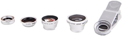 Universal Phone Camera Lens Kit Professional 4in1 0.67x Macro Lens&amp;Wide Angle Lens + 180° Fisheye Lens + 2x Telephoto Lens for iPhone Samsung Galaxy HTC LG Sony Moto Most Phones (4 In 1 Silver)