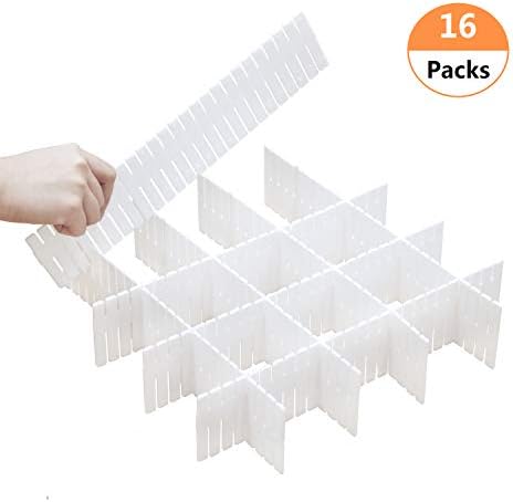 DIY Drawer Dividers 16 Packs Dresser Kitchen Office Organizer Accessories Underwear Tools Utensil Plastic Storage (White(16 Packs))