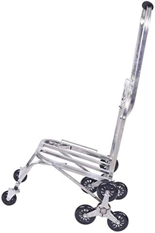 ステンレススチールプルカートショッピングカート折りたたみ式ポータブル階段クライミングハンドプルロッド6輪 予約 錆びにくい Black 変形しにくい