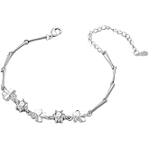 Sterling Silver Plated Flower Bracelet for Women, Adjustable Cubic Zirconia Chain Bracelet, Dainty Floral Hand Jewelry, Hypoallergenic Gift for Her