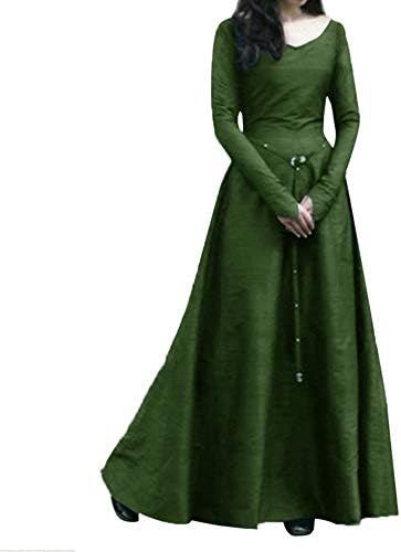 Fiaya Women's Plus Size Medieval Vintage Renaissance Long Sleeve Bandage Floor Length Party Dress Gown