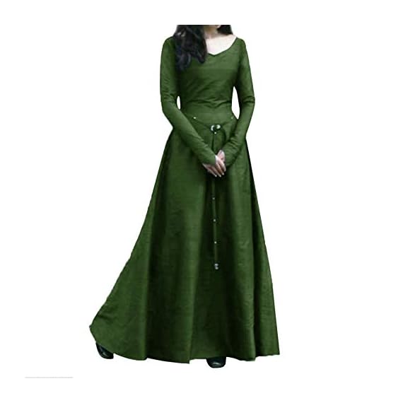 Fiaya-Womens-Plus-Size-Medieval-Vintage-Renaissance-Long-Sleeve-Bandage-Floor-Length-Party-Dress-Gown-XXXXXL-Green
