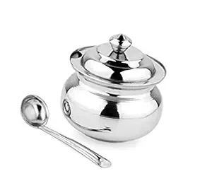 KC Hilites Stainless Steel Ghee Pot/Jar With Spoon - 300ml, 1 Piece, Silver