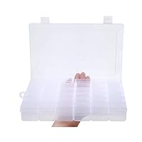 Snowkingdom Transparent Plastic Grid Box Storage Organizer for Display Collection with Adjustable Dividers - 36 Clear Grids - 10.8"x7.0"x1.8" - Free Letter Sticker