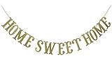 Home Sweet Home Gold Glitter Banner for Housewarming Patriotic Military Decoration Family Party Supplies Cursive Bunting Photo Booth Props Sign (Gold)