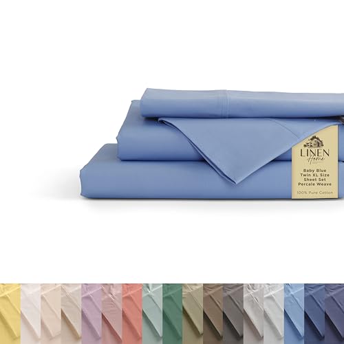 Linen Home Cotton Percale Twin XL Sheets Baby Blue