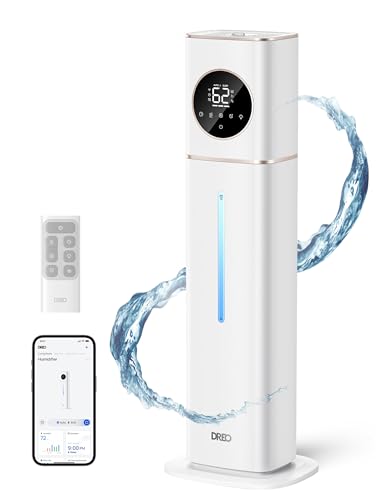 Dreo 11L Smart Humidifier Large Room 700 ft², 100H Cool Mist Air Humidifiers for Bedroom Baby Plants, Top-Fill Self-Cleaning Tank, 26dB, Auto Mode, RGB Light, Remote & APP Control, HM735S White