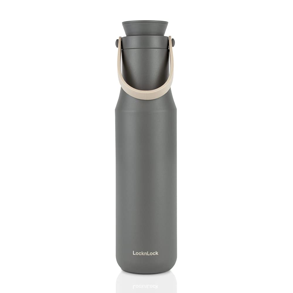 LocknLock Metro Bottle Double-Wall Insulated Stainless Steel with Silicone Handle, 24 oz, Gray