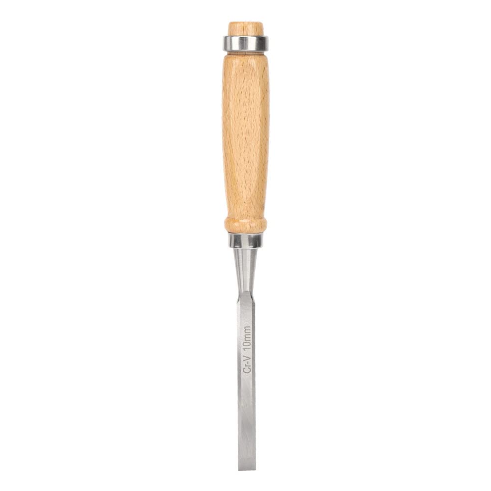 10mm/0.39in Cr-V Wood Chisel Tool, Wood Handle Flat Chisel Carpentry Woodworking Tool