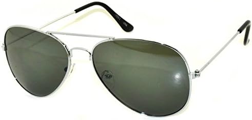 Aviator Style SunglassesSilver Metal Frame Green Lens UV 400