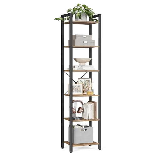 VASAGLE 6-Tier Bookshelf, Bookcase, Shelving Unit, for Office, Study, Living Room, Bedroom, 30 x 40 x 187.5 cm, Industrial, Wheat Brown and Ink Black LLS101B48