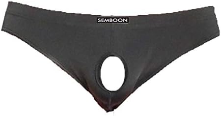 Semboon Men's Smooth Front-Hole Open Ice Silky Bikini Briefs Underwear