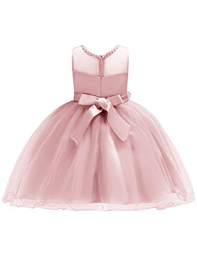 JOYMOM Birthday Dresses for Girls, Kids Round Neck Sleeveless Party Wedding Dress Toddlers 3D Flower Ruffles Dresses Special Occasion Outfit Pink Size (110) 3-4 Years