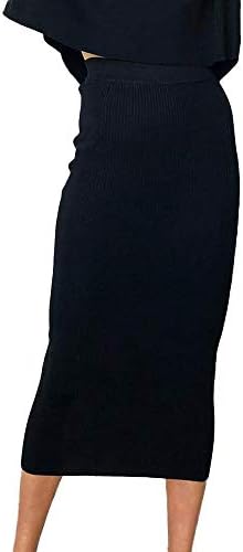 Women Sexy Solid Rib Bodycon High-Waist Hip Long Maxi Skirt Soft Stretch Ladies Pure Color Slim Straight Mid-Calf Length Skirt
