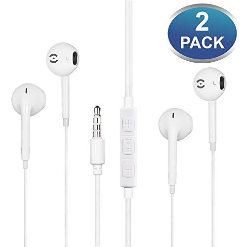 Aux Headphones/Earphones/Earbuds,[2 Pack] Lampari 3.5mm Wired Headphones Noise Isolating Earphones Built-in Microphone & Volume Control Compatible iPhone 6S/6/5/SE iPod iPad Samsung/Android / MP3 MP4