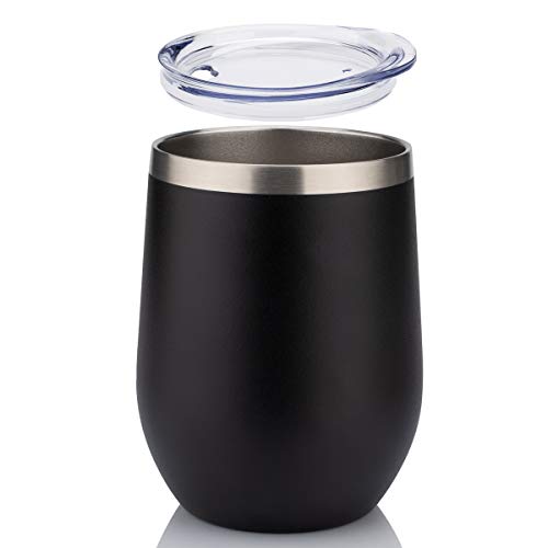 Civago Insulated Stemless Wine Tumbler Glass with Lid, 12 oz Stainless Steel Double Wall Vacuum Wine Cup for Wine, Coffee, Drinks, Champagne, Cocktails, Gifts(Black, 1 pack) - Thumbnail 2
