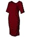 Maternity Bodycon Dress Short Sleeve Ruched Sides Knee Length Dress Burgundy M