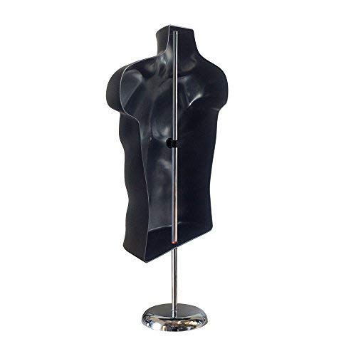10-Pack Male Mannequin Torso by EZ Mannequins, Dress Form Clothing Body Display with Stand, Easy Set Up and Transport, Great for Indoor Or Outdoor Table Products, Deluxe 8" Metal Base. (Black) - Thumbnail 2