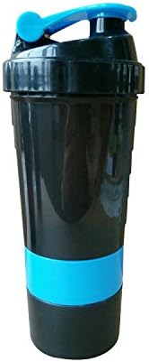 GoldenPluz Protein Shaker Bottle – 500 ml, 16 oz. – 5 Different Colors – BPA Free with Steel Whisk – Compartment Mixer (blue)