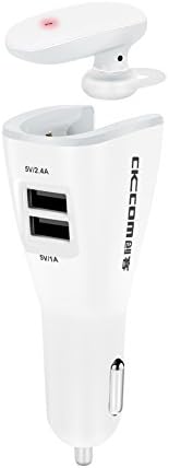 CKCOM Fast Car Charger Bluetooth Headset,2-in-1,Always has electricty ,Auto Answer,Wireless Earbud CSR4.1, Fit all car connections phone ,2USB,5V 3.4A,Automatic charging, just for safe driving (White)
