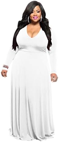 HPLY Women Casual Classy Long Dresses Sexy V Neck Plus Size Cocktail Party Dresses White/2XL