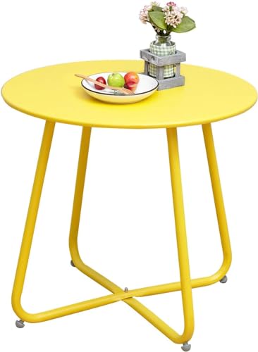 Grand patio Small Side Table,Various of Colours, Round Metal End Table,Lightweight, Weather Resistant, Beside Table for Living Room, Hallway, Bedroom, Garden, Terrace, Balcony (Yellow)