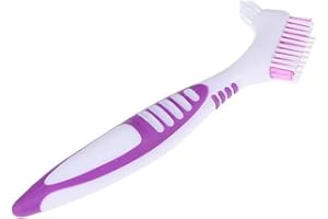 Jinshining Purple Premium Denture Cleaning Brush Set with Multi-Layered Bristles and Ergonomic Rubber Handle, Portable Denture Double Sided Brush for False Teeth Cleaning,Denture Brushes,Denture Care