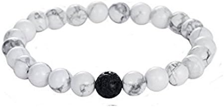 Couple Bracelets His and Hers 8mm Volcanic Stones Lava Rock Beads for Men and Women by JINGCI (8.15, women white + golden)