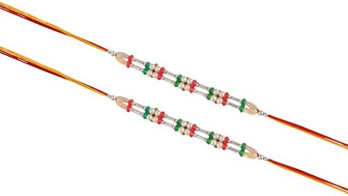 Designer Pearls Beads n Stones Rakhi with Tilak for Men (Saraswati5012Pair)