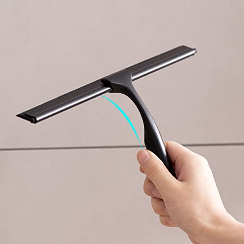 Ettori Shower Squeegee for Glass Doors, Squeegee for Shower Door, Window and Car Glass, Mirrors - All-Purpose Stainless Steel Squeegee, 10 Inches and Black