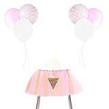 Festivous Wishel 1st Birthday Tutu Skirt for High Chair Decoration for Party Supplies Pink Gold