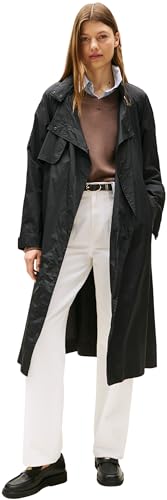 Tommy Hilfiger Women’s Nylon Packable Windbreaker Trench Coat, Black (Black), XL