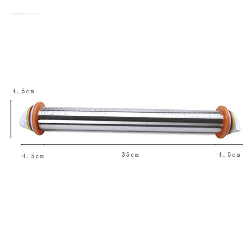 Adjustable Rolling Pin, Stainless Steel Roller Pins with 4 Removable Adjustable Thickness Rings and Pastry Mat for Baking, Pastry, Pizza Pie, Cookie, Fondant Dough - Thumbnail 4