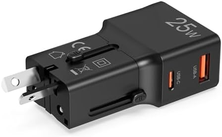 - Adattatore da Viaggio Universale 25W, con porte USB-C e USB-A, Compatibile con 150+ Paesi, Caricatore Slim Portatile per Smartphone e Tablet — foto 1 di 8