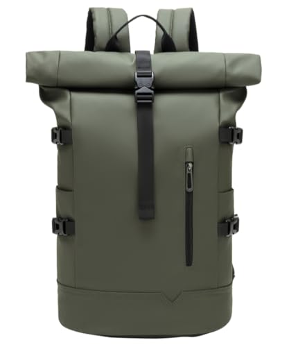 GYakeog Rolltop Backpack Large 33L Waterproof Laptop Backpack Men Women 15 Inch School Backpack Lightweight Bicycle Backpack Anti-Theft Sports Backpack for Travel Cycling University Leisure Green