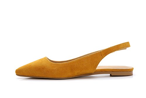 ComeShun Womens Sexy Pointed Closed Toe Comfortable Yellow Slingback Suede Pumps Size 9 - Thumbnail 3