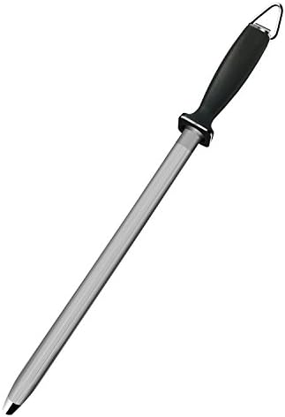 Outeam Sharpening Steel - Professional Chef Sharpener - 12-Inch Oval Kitchen Knife Sharpener With Plastic Black Handle - Stainless Steel Knife Sharpening Rod Mower Steel Blade Sharpener